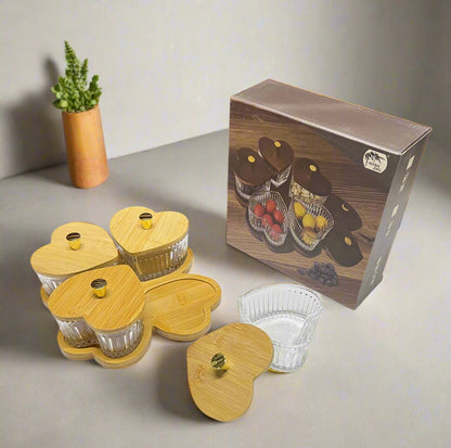 Inttox-🍯 Set de Pots de Rangement en Verre avec Couvercles en Bambou