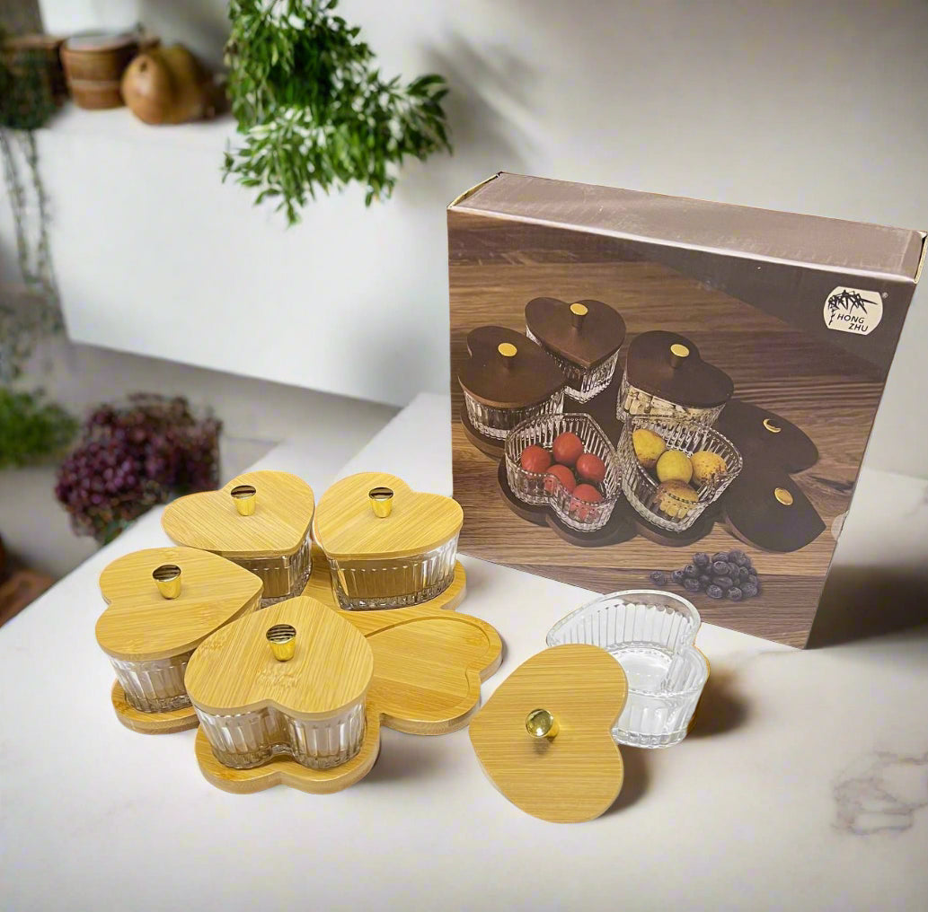 Inttox-🍯 Set de Pots de Rangement en Verre avec Couvercles en Bambou