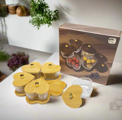 Inttox-🍯 Set de Pots de Rangement en Verre avec Couvercles en Bambou