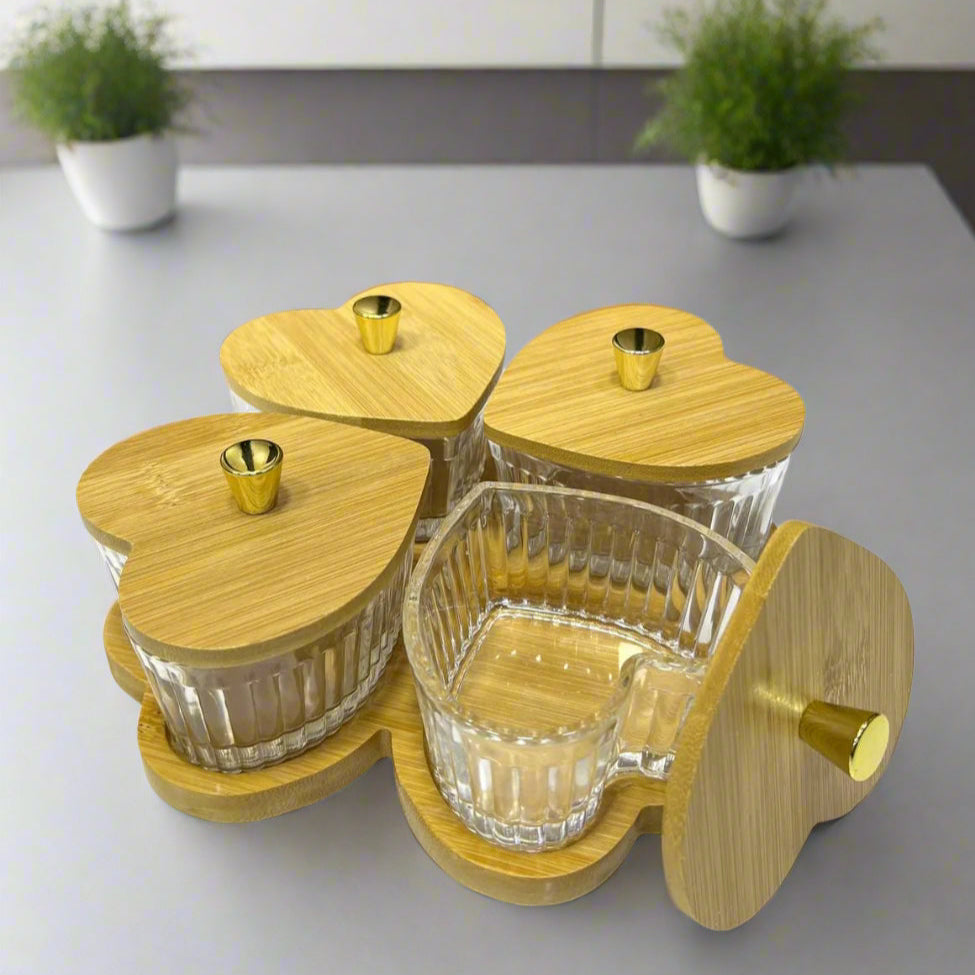 Inttox-🍯 Set de Pots de Rangement en Verre avec Couvercles en Bambou