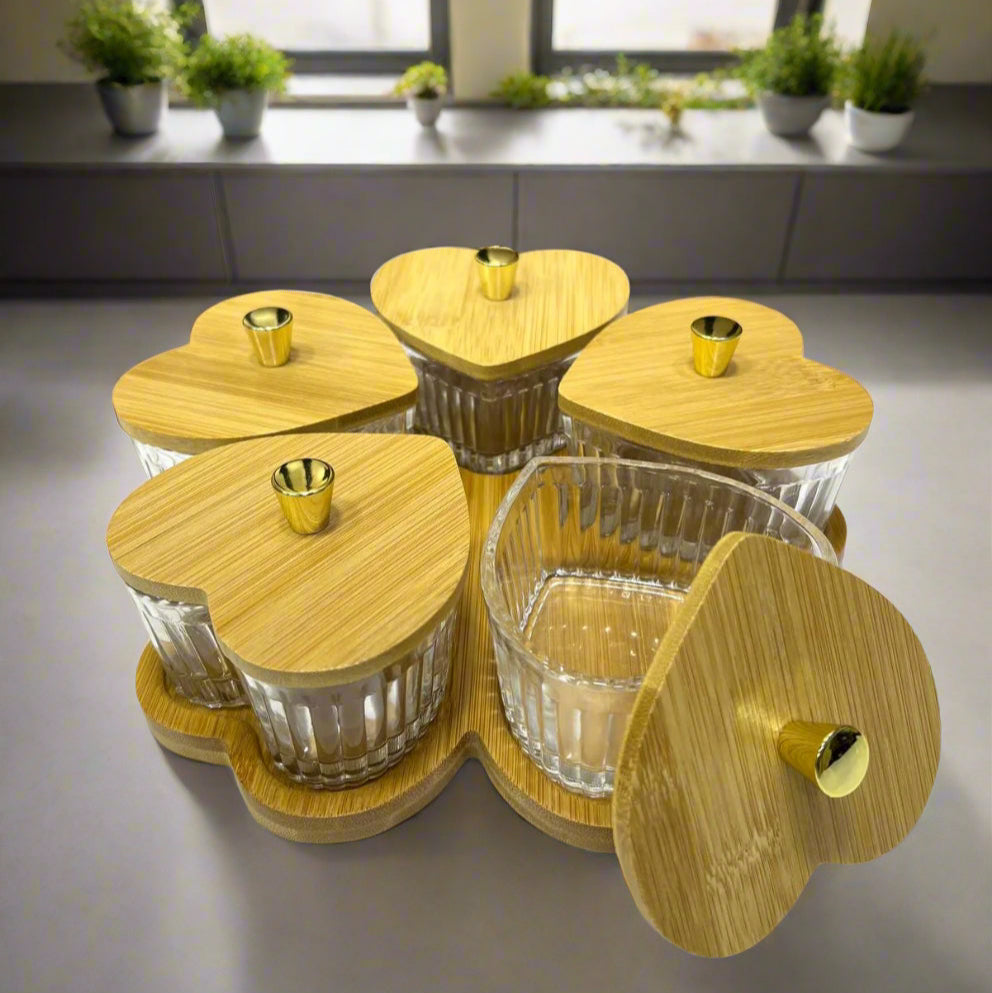 Inttox-🍯 Set de Pots de Rangement en Verre avec Couvercles en Bambou