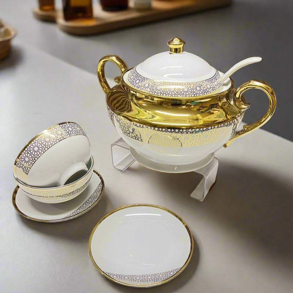 Inttox-🍵 Service de Soupe en Porcelaine Luxe - Dorure et Élégance 🌟