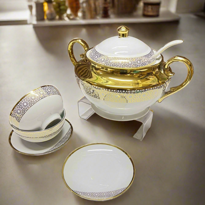 Inttox-🍵 Service de Soupe en Porcelaine Luxe - Dorure et Élégance 🌟