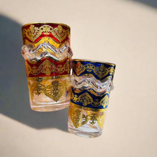 Inttox-Coffret de 12 Verres Marocains en Verre Coloré & Dorure Artisanale ✨ | Service à Thé ou Décoration Orientale 🌙