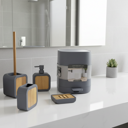 Inttox-Set d’Accessoires de Salle de Bain Moderne en Bambou