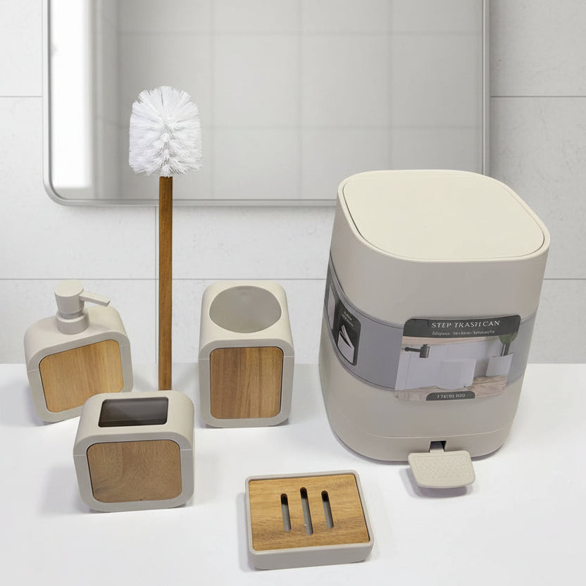 Inttox-Set d’Accessoires de Salle de Bain Moderne en Bambou