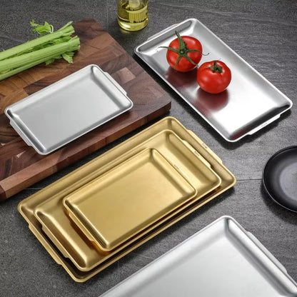 Inttox-🍽️ Assiette Rectangulaire en Acier Inoxydable 304 Dorée – Assiette à Légumes & Sushi de Style Coréen Épaissie ✨