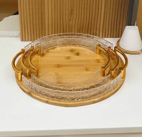 Inttox-Plateaux Ronds en Bambou INTTOX (Lot de 3)