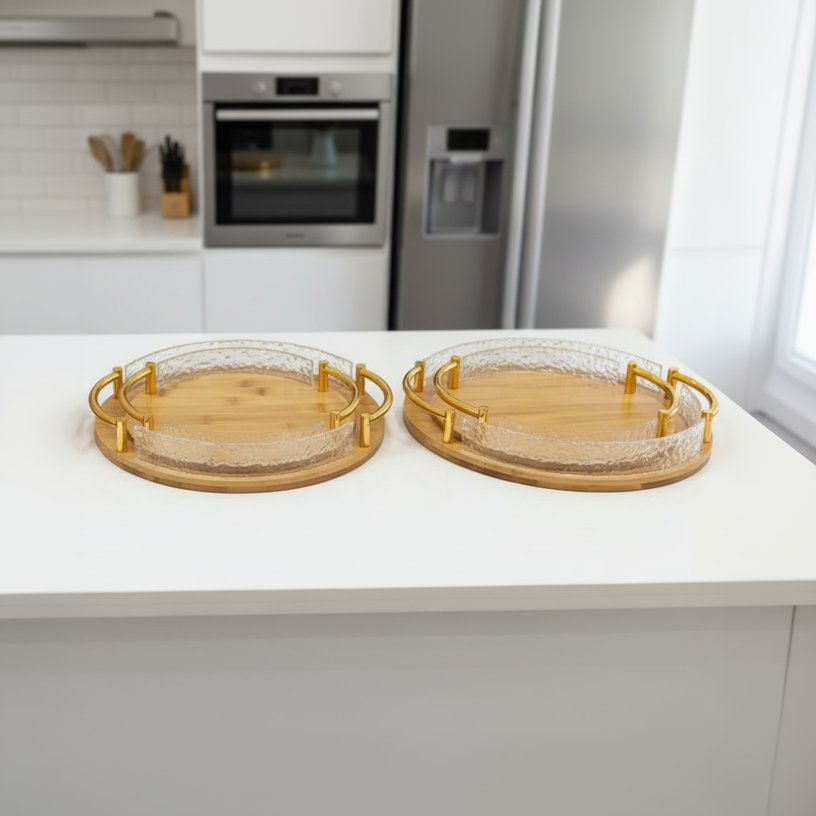 Inttox-Plateaux Ronds en Bambou INTTOX (Lot de 3)