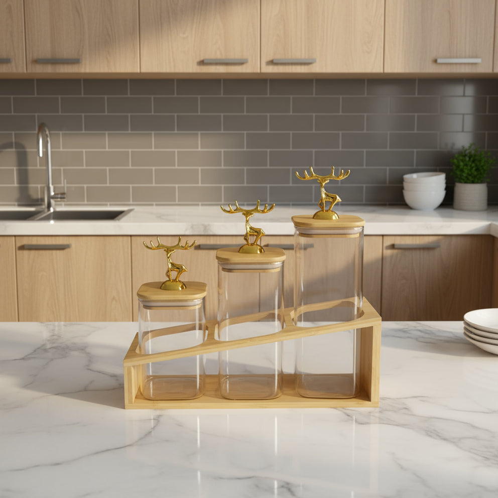 Inttox-🦌 Ensemble de pots en verre avec couvercles dorés