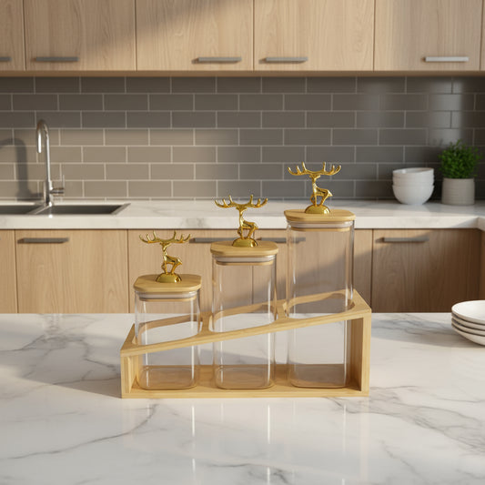 Inttox-🦌 Ensemble de pots en verre avec couvercles dorés