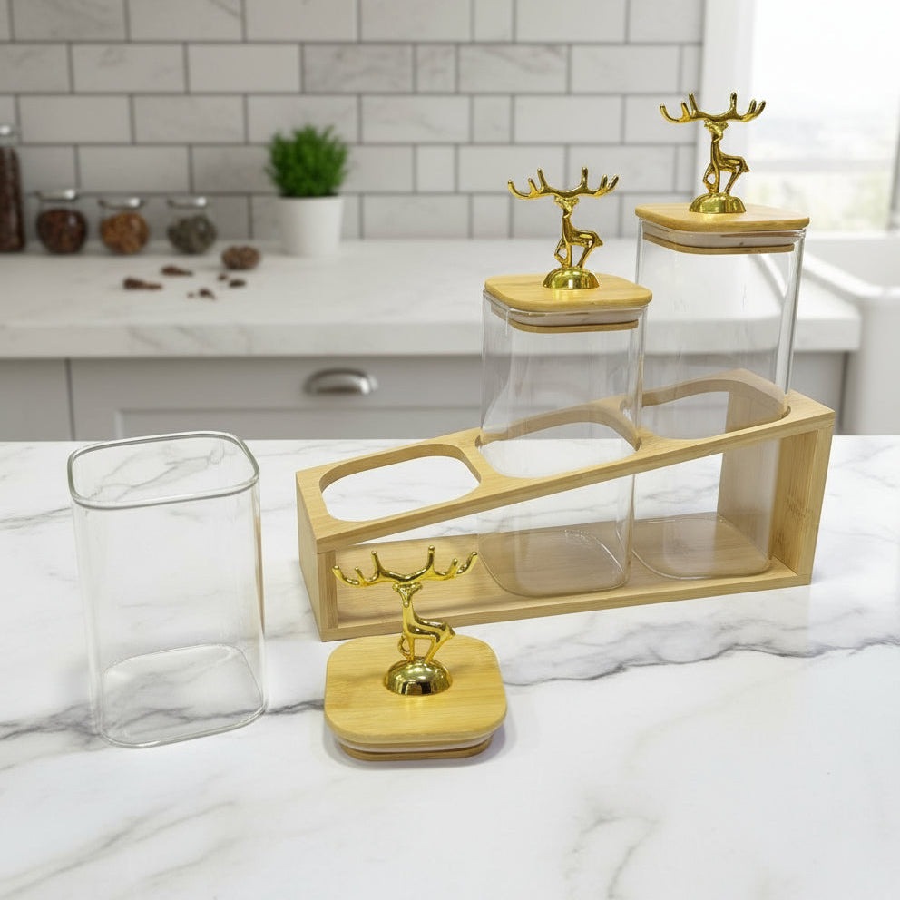 Inttox-🦌 Ensemble de pots en verre avec couvercles dorés