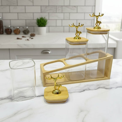 Inttox-🦌 Ensemble de pots en verre avec couvercles dorés