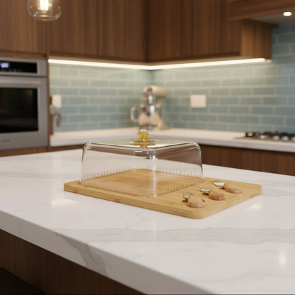 Inttox-🧀 Plateau à Fromage en Bambou avec Cloche & Couteaux