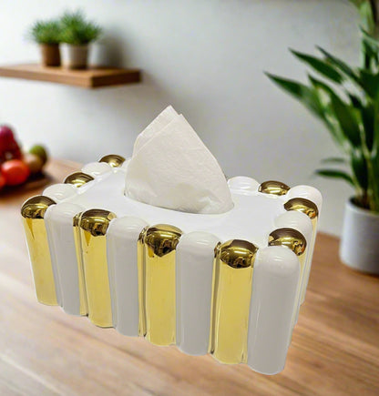 Inttox-🟨 Boîte à Mouchoirs de Luxe Bicolore Doré & Blanc