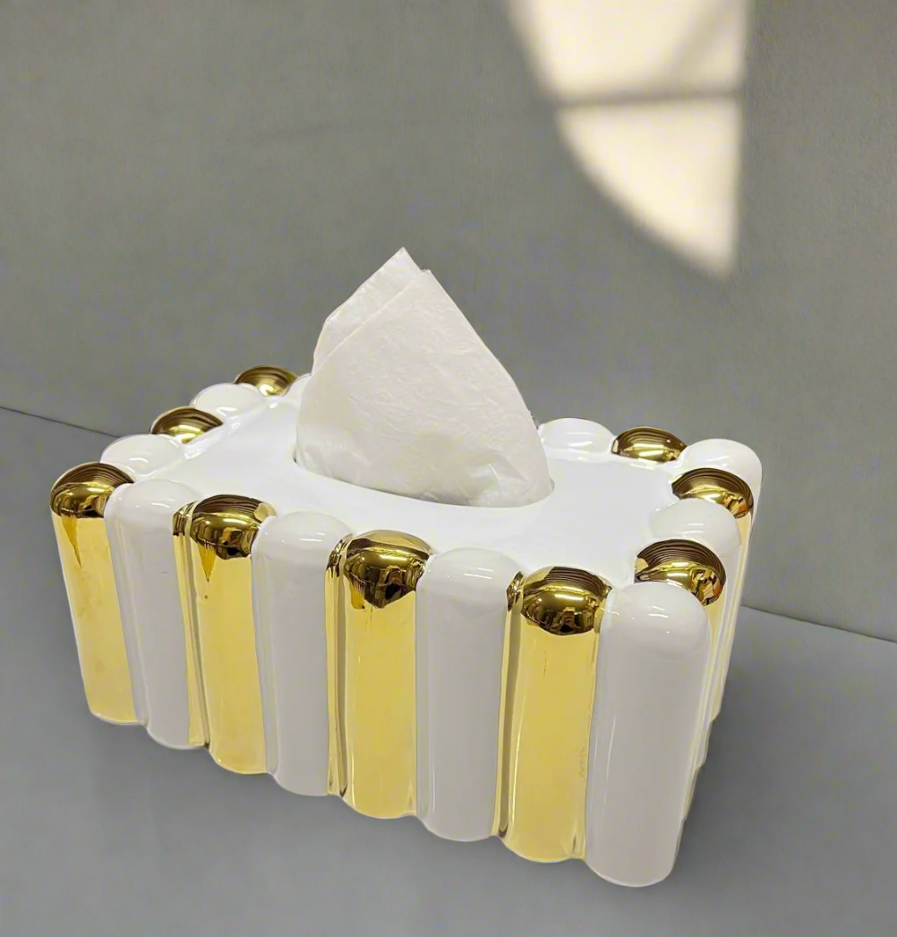 Inttox-🟨 Boîte à Mouchoirs de Luxe Bicolore Doré & Blanc