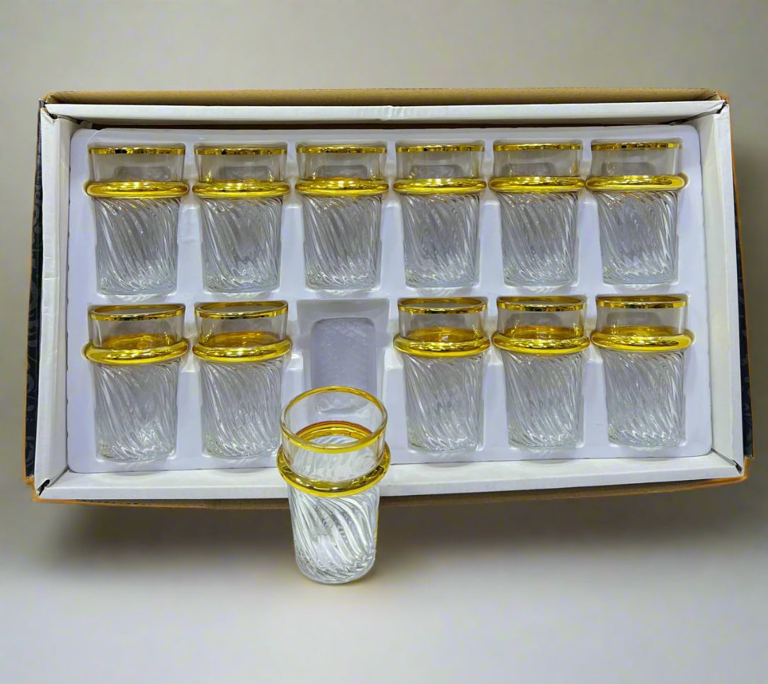 🥂 Inttox – Set de 12 Verres à Thé Marocains Colorés avec Finition Dorée ✨