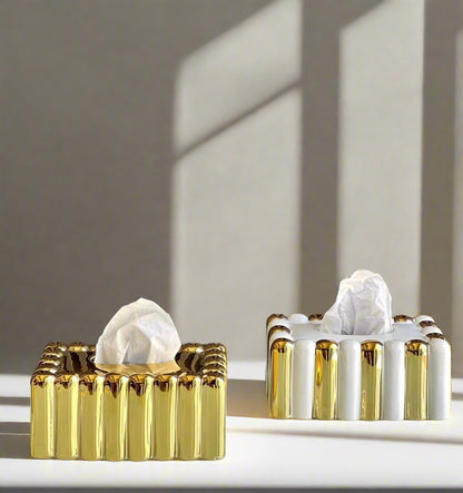 Inttox-🟨 Boîte à Mouchoirs de Luxe Bicolore Doré & Blanc