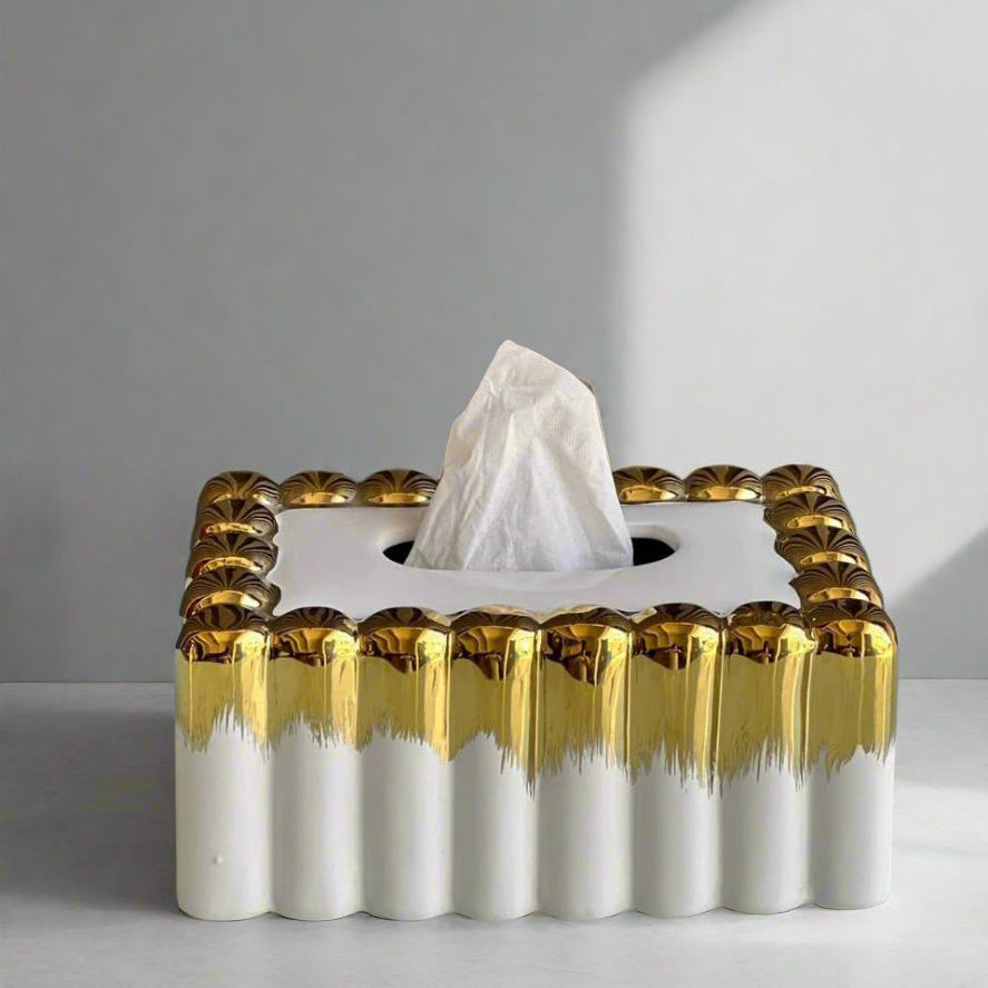 Inttox-🟨 Boîte à Mouchoirs de Luxe Bicolore Doré & Blanc