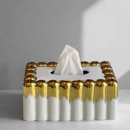 Inttox-🟨 Boîte à Mouchoirs de Luxe Bicolore Doré & Blanc