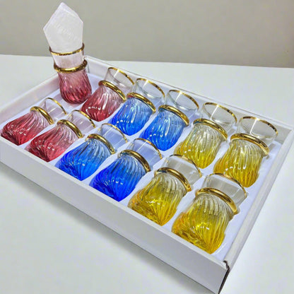 🥂 Inttox – Set de 12 Verres à Thé Marocains Colorés avec Finition Dorée ✨