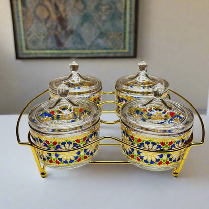 Inttox-🕌✨ Lot de 4 Sucriers Marocains en Verre de Style Islamique 🍯💛