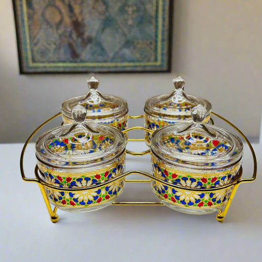 Inttox-🕌✨ Lot de 4 Sucriers Marocains en Verre de Style Islamique 🍯💛