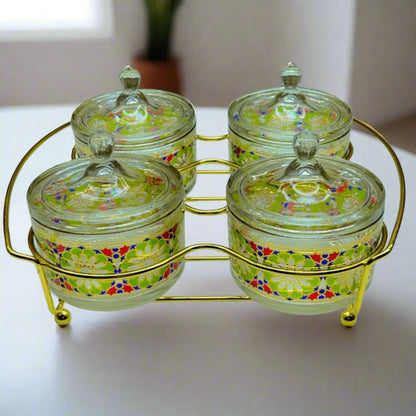 Inttox-🕌✨ Lot de 4 Sucriers Marocains en Verre de Style Islamique 🍯💛
