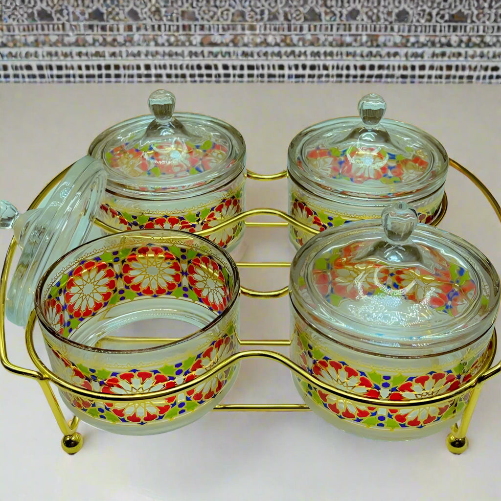 Inttox-🕌✨ Lot de 4 Sucriers Marocains en Verre de Style Islamique 🍯💛