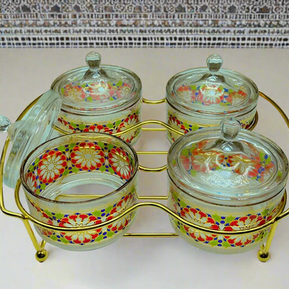 Inttox-🕌✨ Lot de 4 Sucriers Marocains en Verre de Style Islamique 🍯💛