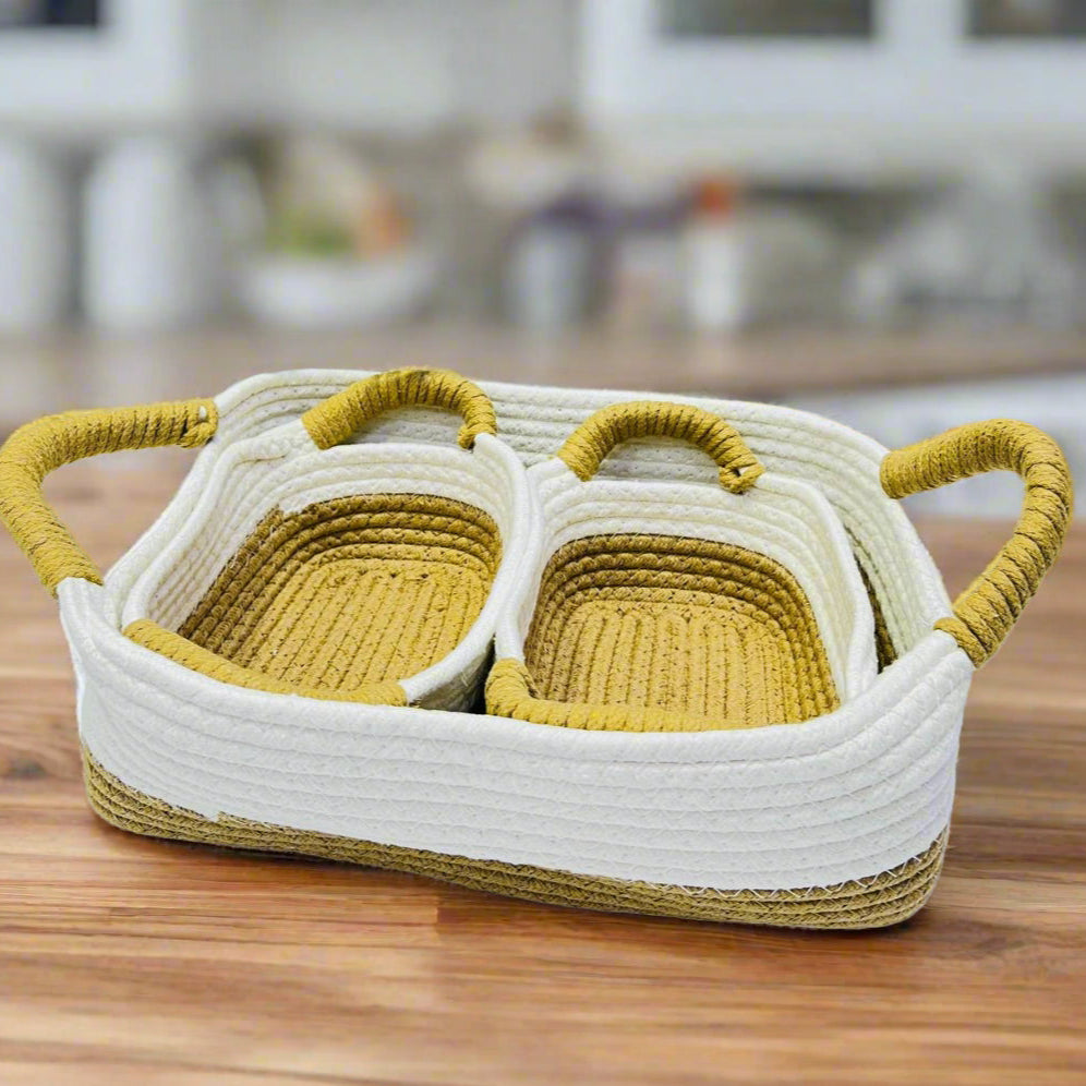 Inttox-🧺✨ Lot de 3 Paniers de Rangement en Corde de Paille & Coton avec Poignées  🌿