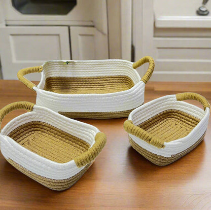 Inttox-🧺✨ Lot de 3 Paniers de Rangement en Corde de Paille & Coton avec Poignées  🌿