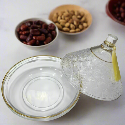 Inttox-✨ Tajine en Verre Transparent avec Design Doré et Pompon Décoratif ✨