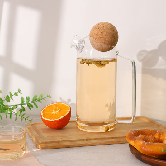Inttox-Carafe à Lait en Verre Transparent Résistant à la Chaleur, Fabriquée à la Main, avec Couvercle en Liège et Filtre