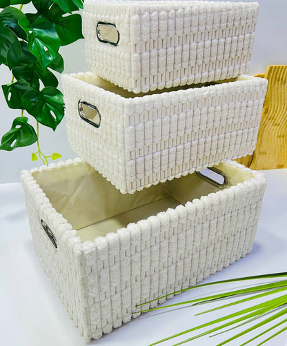Inttox - Lot de 3 Paniers de Rangement en Tissu Texturé