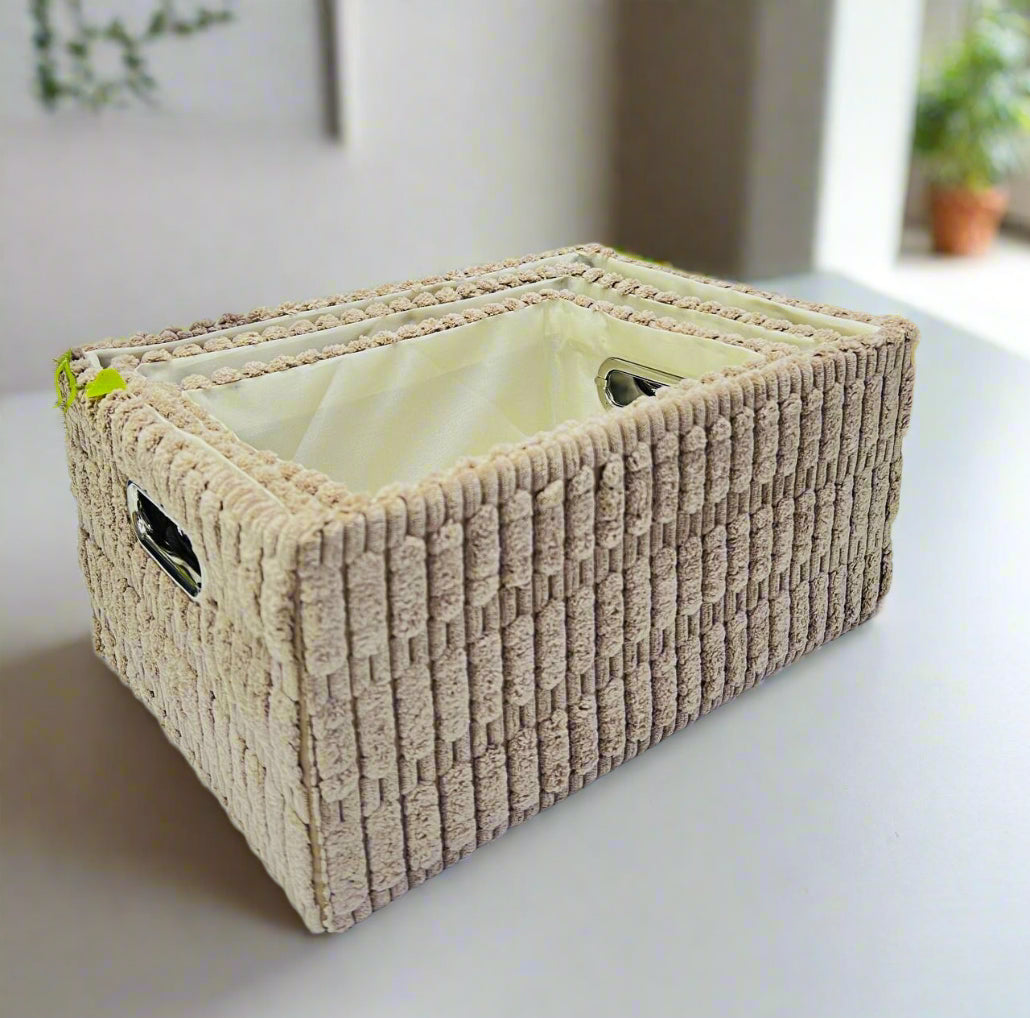 Inttox - Lot de 3 Paniers de Rangement en Tissu Texturé