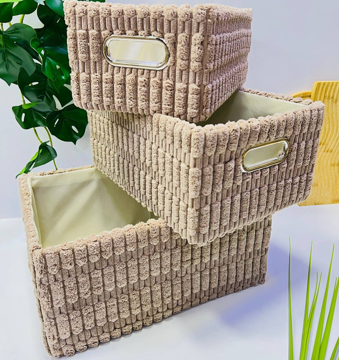 Inttox - Lot de 3 Paniers de Rangement en Tissu Texturé