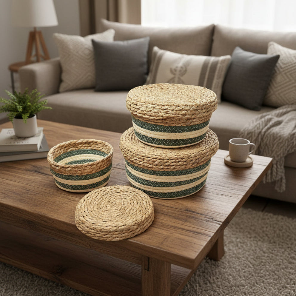 Inttox- Ensemble de paniers tressés naturels 3 piece