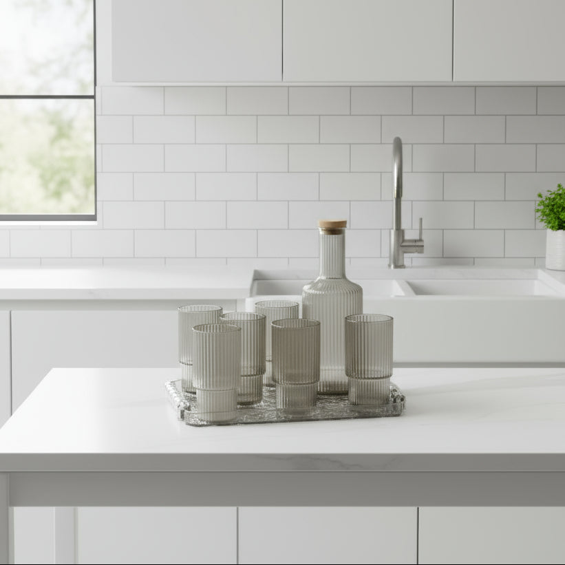 Inttox-🥂 Service à eau en verre doré avec plateau 8 Piece