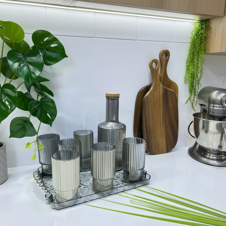 Inttox-🥂 Service à eau en verre doré avec plateau 8 Piece