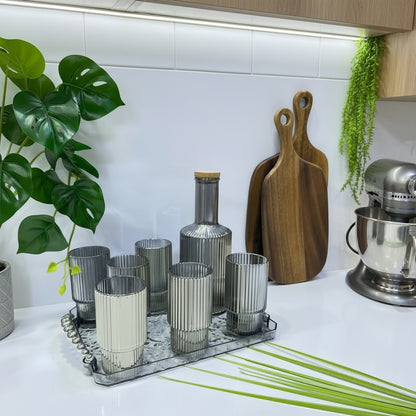 Inttox-🥂 Service à eau en verre doré avec plateau 8 Piece