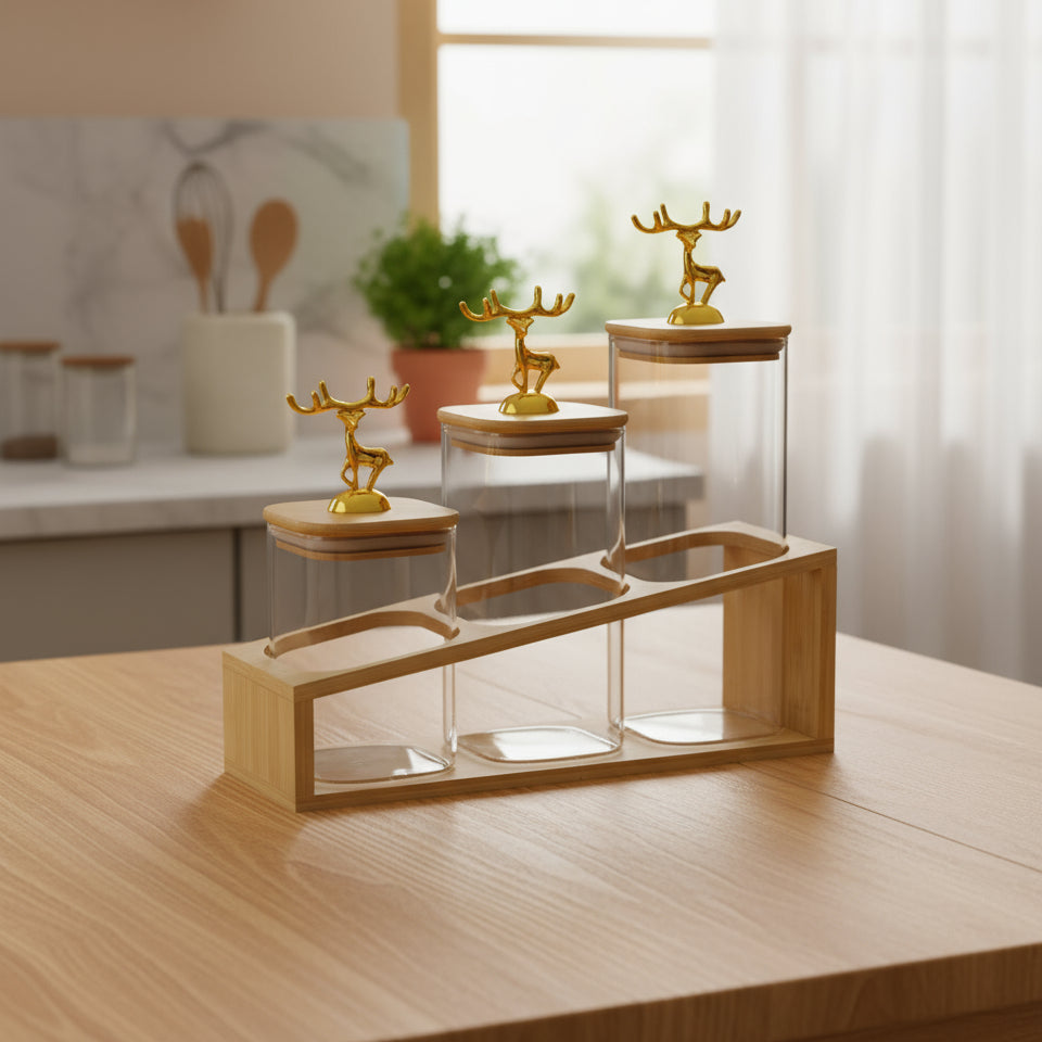 Inttox-🦌 Ensemble de pots en verre avec couvercles dorés