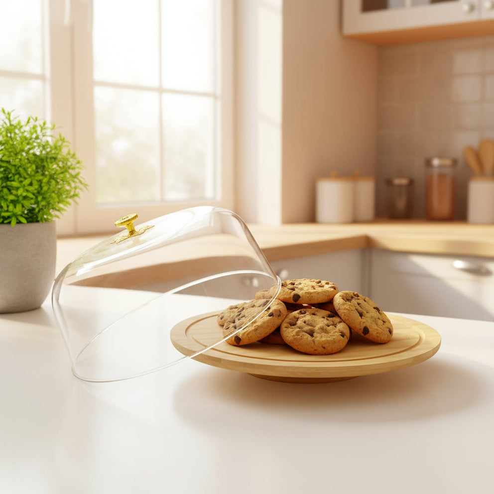 Inttox-🍰 Cloche à gâteau élégante avec base en bambou