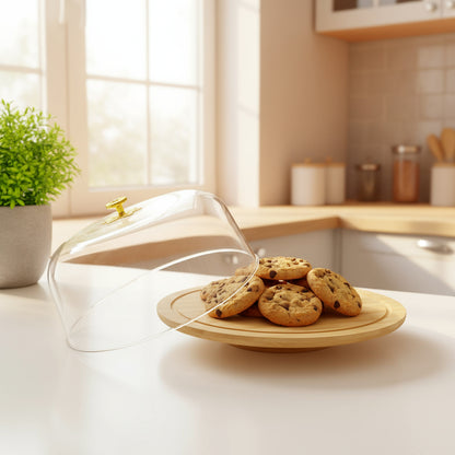 Inttox-🍰 Cloche à gâteau élégante avec base en bambou