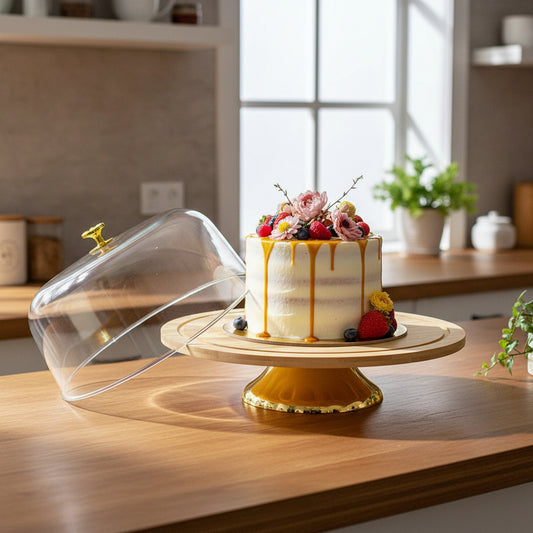 Inttox-🍰 Cloche à gâteau élégante avec base en bambou