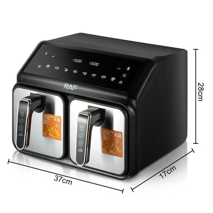 Inttox-Friteuse à air double multifonction avancée – 9L, contrôle de la température, couleur noire