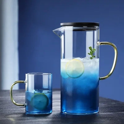 Inttox-Bouilloire à Eau Froide en Verre de Haute Qualité avec Couvercle et Ensemble de Tasses 7 piece
