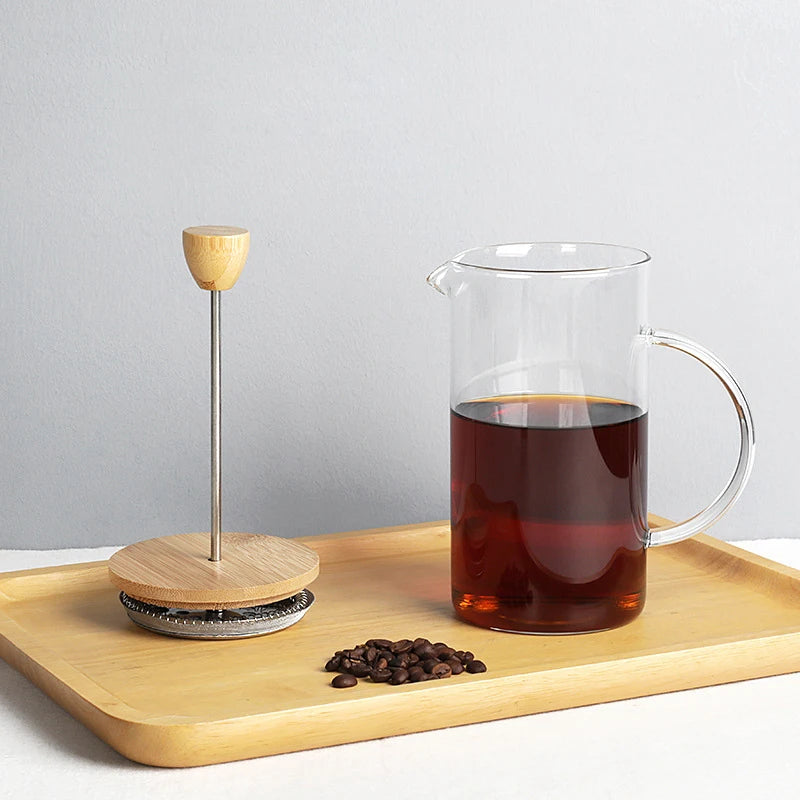 Inttox-☕ Cafetière à Pression Française avec Filtre – Verre Borosilicate Haute Qualité, Poinçon à Main et Ustensiles Multifonctions pour Infusion de Thé et de Lait 🌿