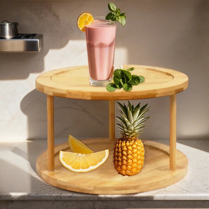 Inttox- Étagère de Rangement en Bambou 🌿 – Double Rotation pour Pots à Épices