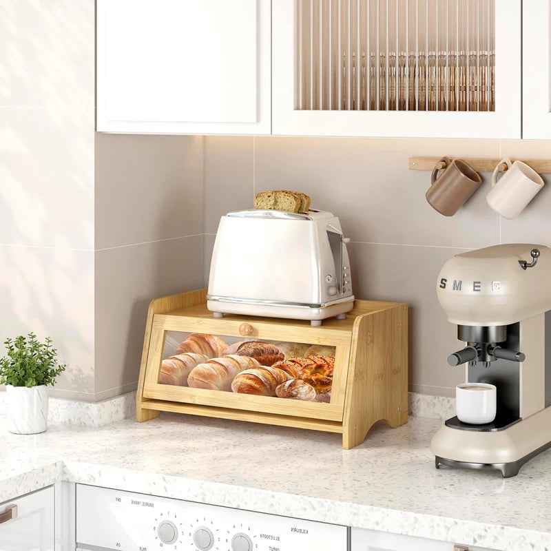 Inttox-🍞🪵 Boîte à Pain en Bambou – Design Moderne & Fenêtre Transparente 🌿